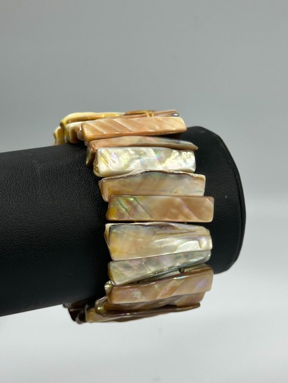 3/$30 Natural Mother of Pearl Abalone Shell Carved Slices Wrap Stretch Bracelet